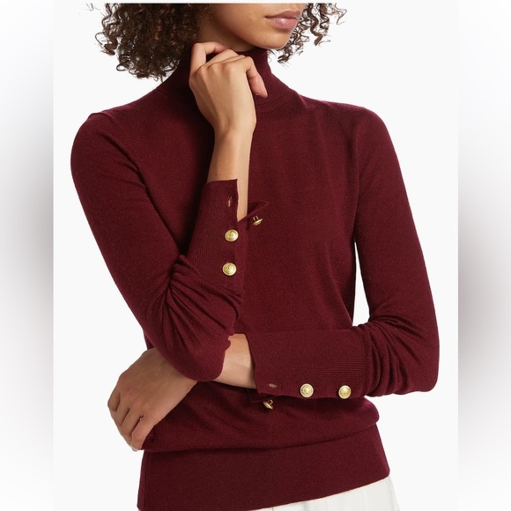 Purple Turtleneck Sweater with Gold Button Accents